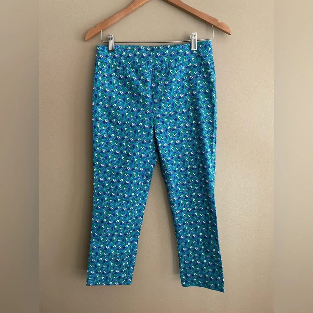 Soft Surroundings: Blue Pants with Tiny Forget Me Not Flowers Super Stretch